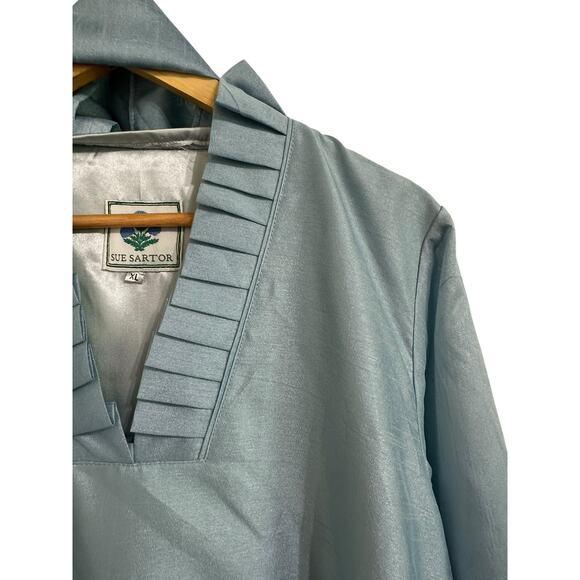 Sue Sartor Pleated flounce maxi mist raw silk taffeta dress size XL $595 - Picture 4 of 8